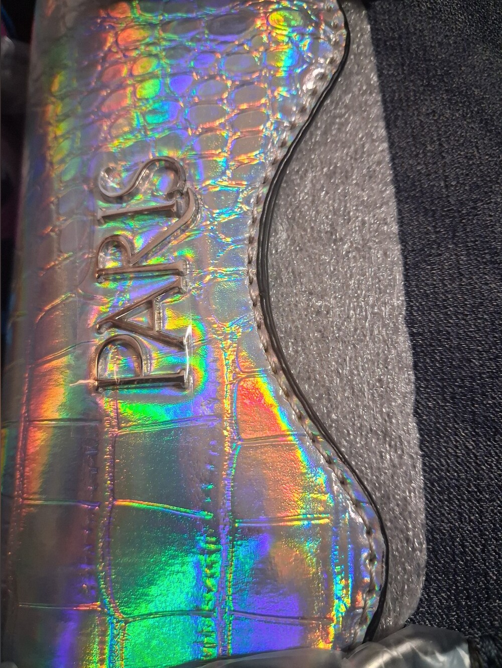 Paris Hilton Mason Mini Tote Crossbody Denim Holographic Iridescent NWT Easter - Picture 5 of 15